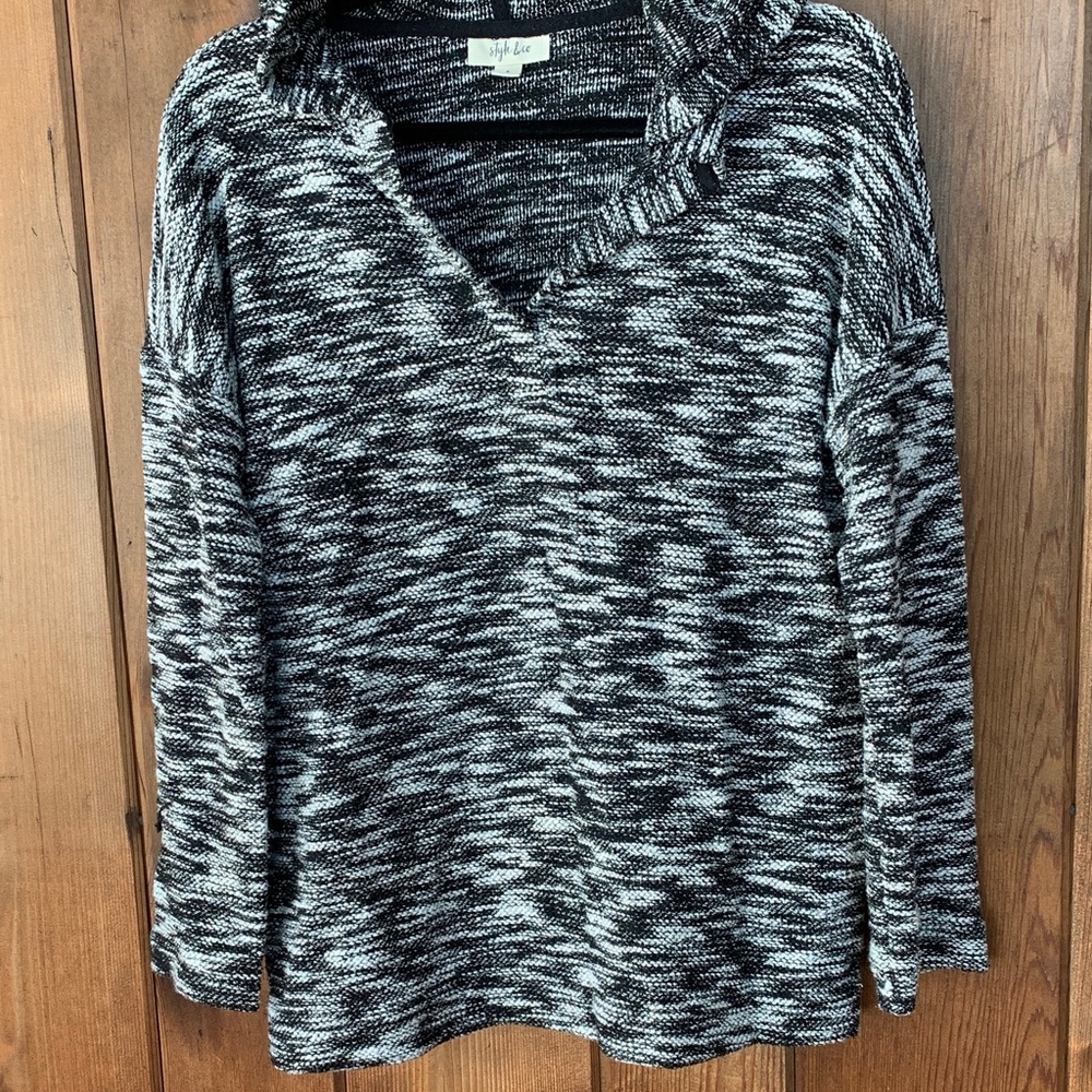 STYLE & CO Cabincore Beach Loungewear Indie Pullover Hoodie Sz S Black White